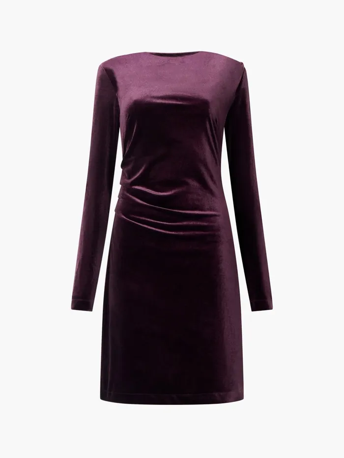 French Connection Viola Velvet Long Sleeve Bodycon Mini Dress Burgundy Red Woman Dresses
