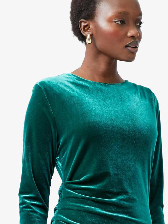 French Connection Viola Velvet Long Sleeve Bodycon Mini Dress Forest Woman Dresses