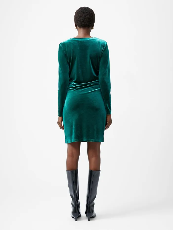French Connection Viola Velvet Long Sleeve Bodycon Mini Dress Forest Woman Dresses