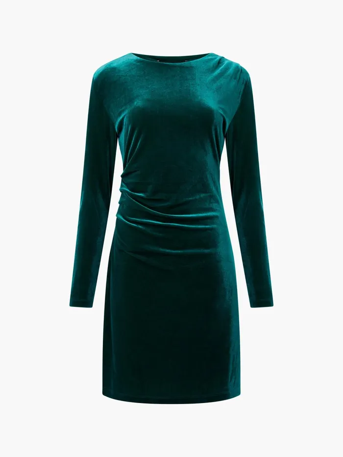 French Connection Viola Velvet Long Sleeve Bodycon Mini Dress Forest Woman Dresses