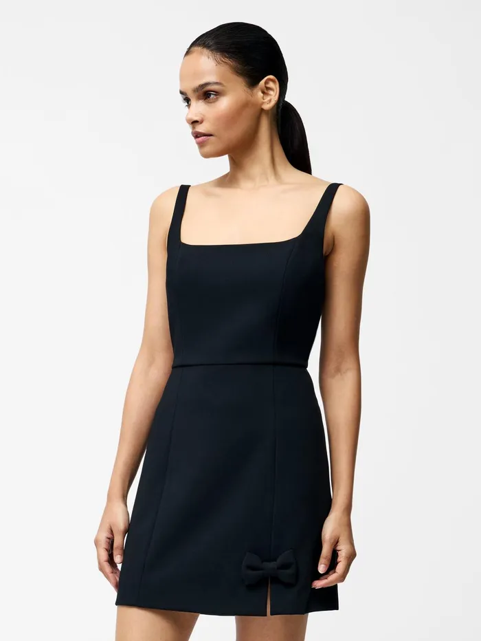 French Connection Whisper Bow Slit Strappy Mini Dress Black Woman Dresses