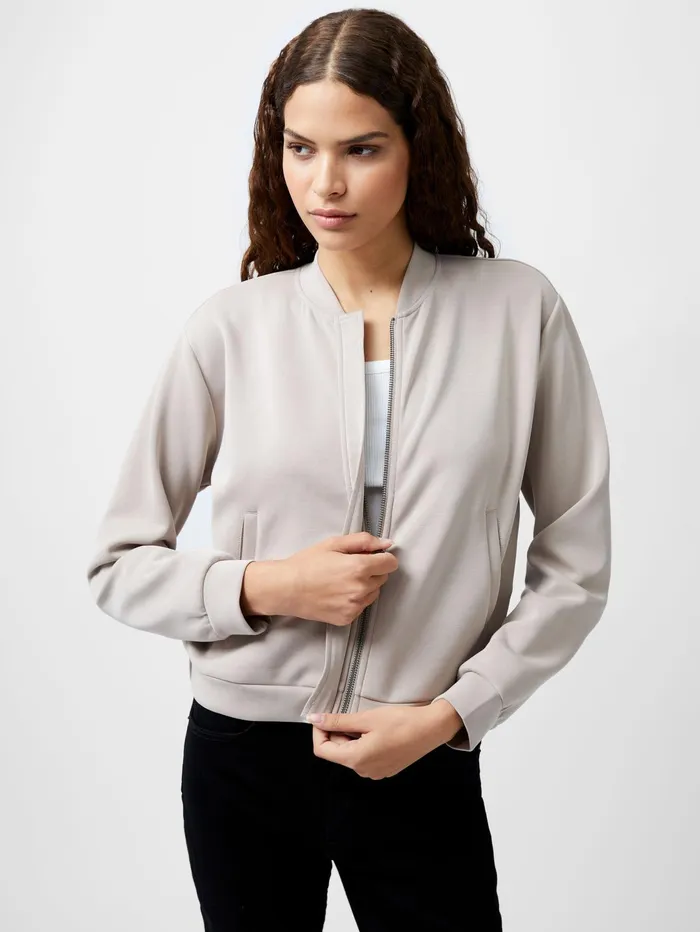 French Connection Wren Zip Through Bomber Jacket Washed Macchiato Woman Coats and Jackets