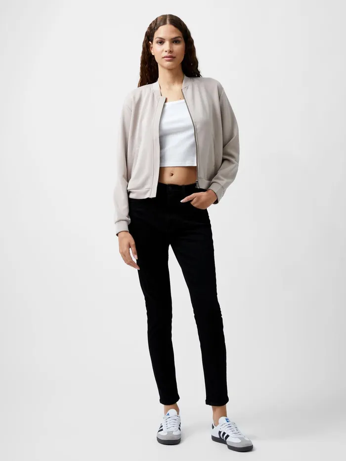 French Connection Wren Zip Through Bomber Jacket Washed Macchiato Woman Coats and Jackets