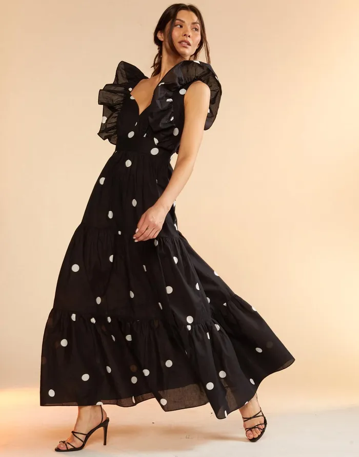 Gabriella Ruffle Dress 8211 Blkwt Women Cynthia Rowley Dresses