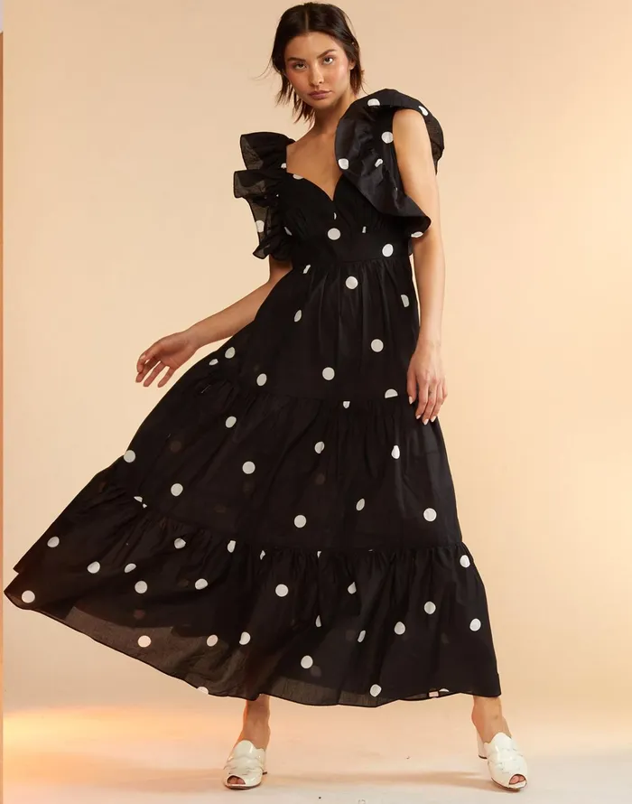 Gabriella Ruffle Dress 8211 Blkwt Women Cynthia Rowley Dresses