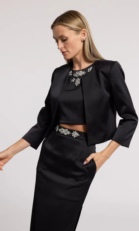 Generation Love Clothing Adalee Satin Jacket Black Women Blazers and Jackets