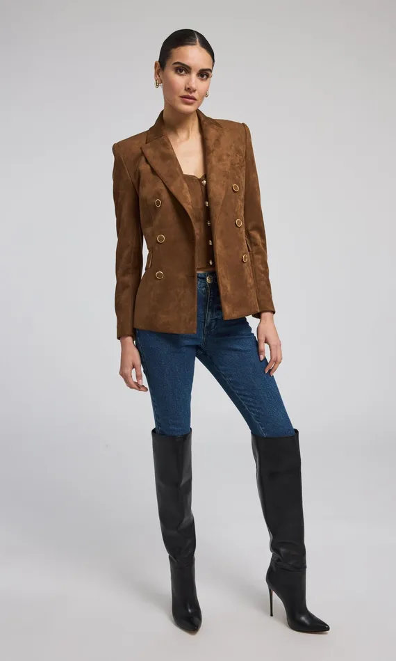 Generation Love Clothing Arielle Vegan Suede Blazer Caramel Women Blazers and Jackets