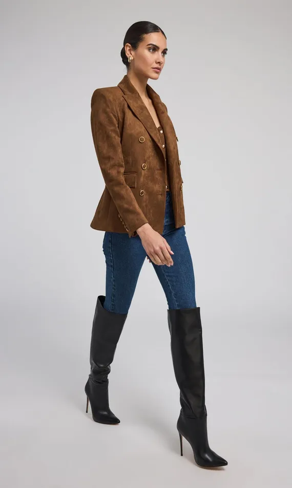 Generation Love Clothing Arielle Vegan Suede Blazer Caramel Women Blazers and Jackets