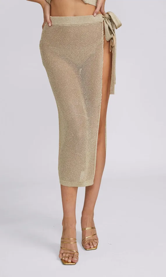 Generation Love Clothing Carlyle Mesh Wrap Sarong Gold Women Swimwear
