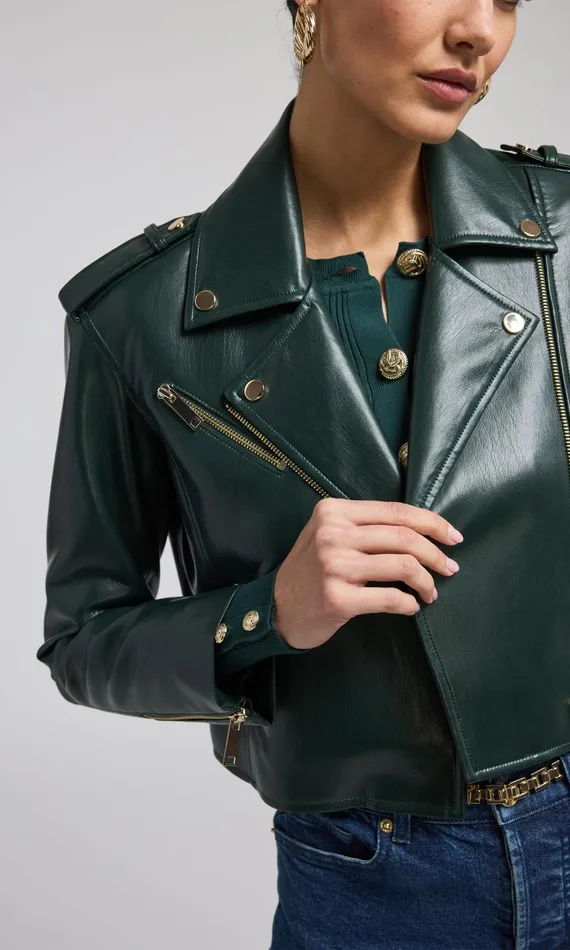 Generation Love Clothing Cosita Vegan Leather Moto Jacket Forest Women Outerwear