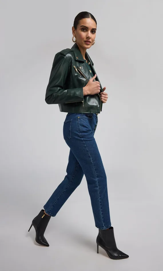 Generation Love Clothing Cosita Vegan Leather Moto Jacket Forest Women Outerwear