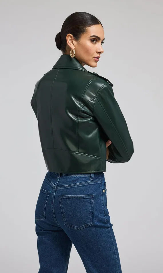 Generation Love Clothing Cosita Vegan Leather Moto Jacket Forest Women Outerwear
