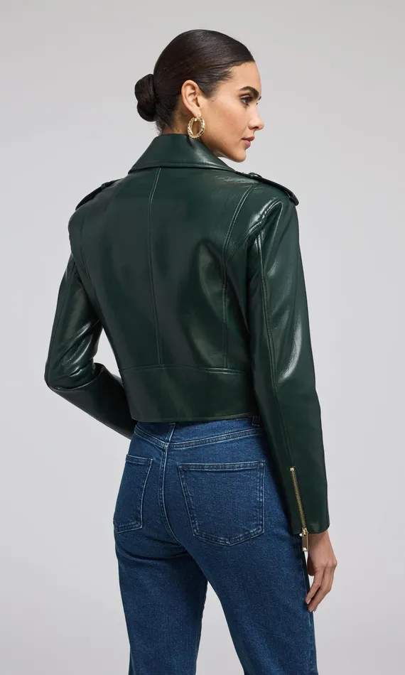 Generation Love Clothing Cosita Vegan Leather Moto Jacket Forest Women Outerwear