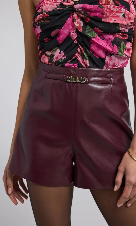 Generation Love Clothing Danny Belted Vegan Leather Shorts Malbec Women Shorts