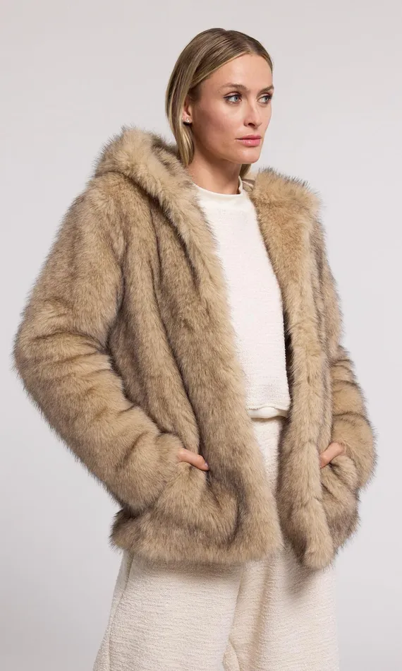 Generation Love Clothing Della Faux Fur Hood Jacket Brownblack Women Outerwear Generation Love Clothing Della Faux Fur Hood Jacket Brownblack Women Outerwear