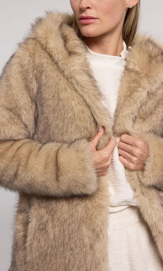 Generation Love Clothing Della Faux Fur Hood Jacket Brownblack Women Outerwear Generation Love Clothing Della Faux Fur Hood Jacket Brownblack Women Outerwear