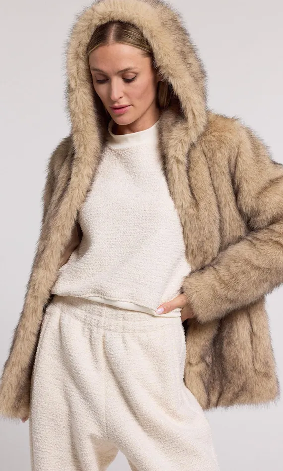 Generation Love Clothing Della Faux Fur Hood Jacket Brownblack Women Outerwear Generation Love Clothing Della Faux Fur Hood Jacket Brownblack Women Outerwear