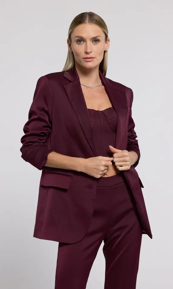 Generation Love Clothing Drea Satin Blazer Black Cherry Women Blazers and Jackets