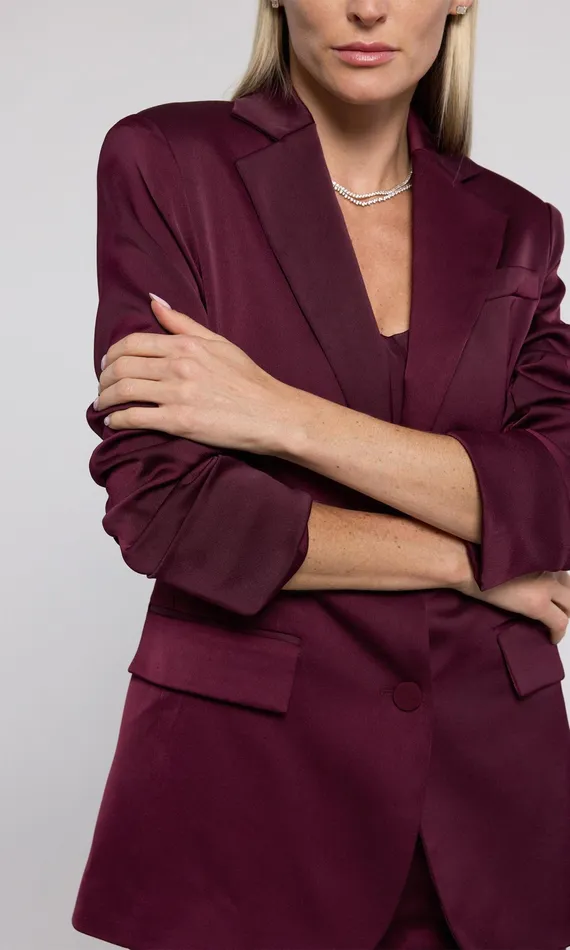 Generation Love Clothing Drea Satin Blazer Black Cherry Women Blazers and Jackets