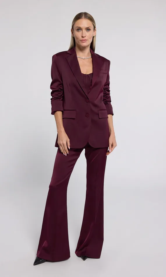 Generation Love Clothing Drea Satin Blazer Black Cherry Women Blazers and Jackets