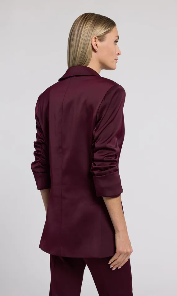 Generation Love Clothing Drea Satin Blazer Black Cherry Women Blazers and Jackets