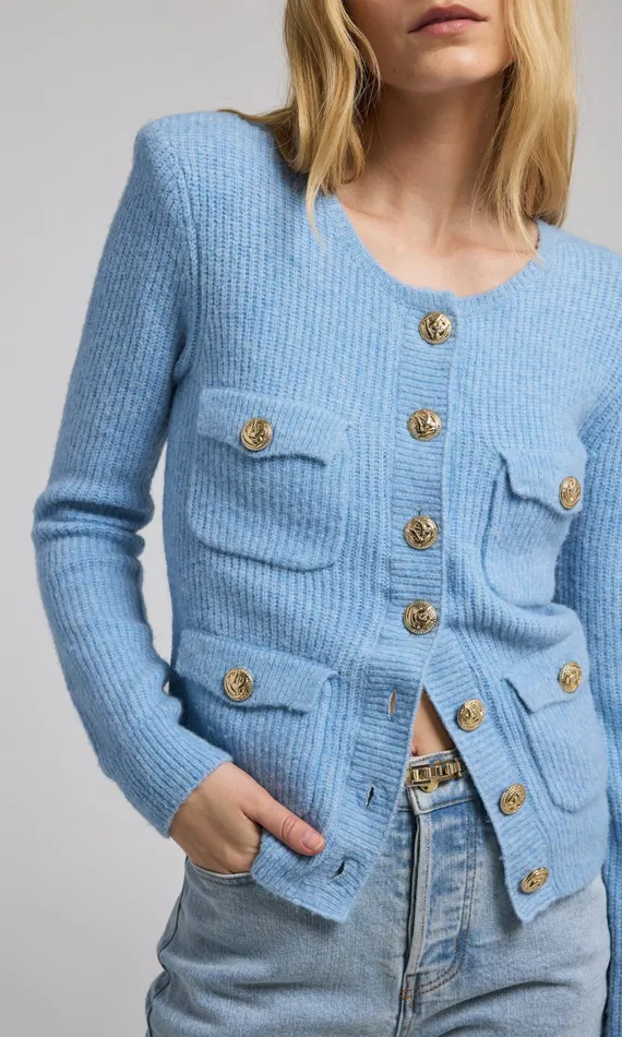 Generation Love Clothing Ellison Rib Cardigan Blue Women Sweaters and Sweatshirts Generation Love Clothing Ellison Rib Cardigan Blue Women Sweaters and Sweatshirts