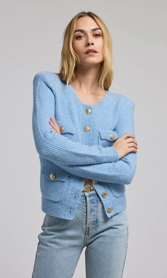 Generation Love Clothing Ellison Rib Cardigan Blue Women Sweaters and Sweatshirts