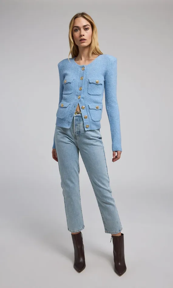 Generation Love Clothing Ellison Rib Cardigan Blue Women Sweaters and Sweatshirts