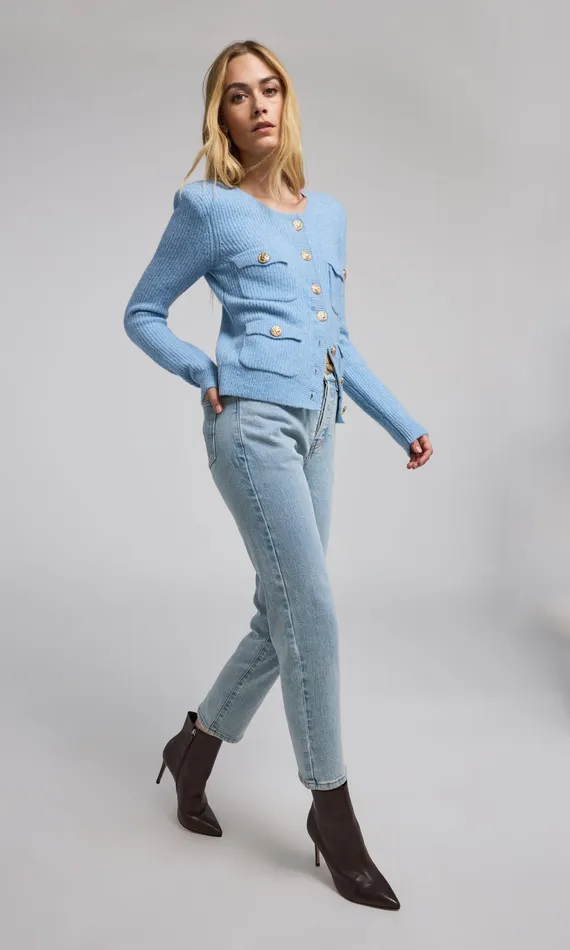 Generation Love Clothing Ellison Rib Cardigan Blue Women Sweaters and Sweatshirts