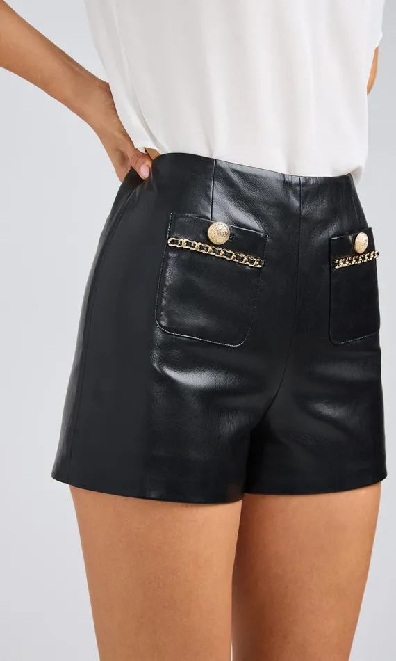 Generation Love Clothing Lavonne Chain Vegan Leather Shorts Black Women Shorts