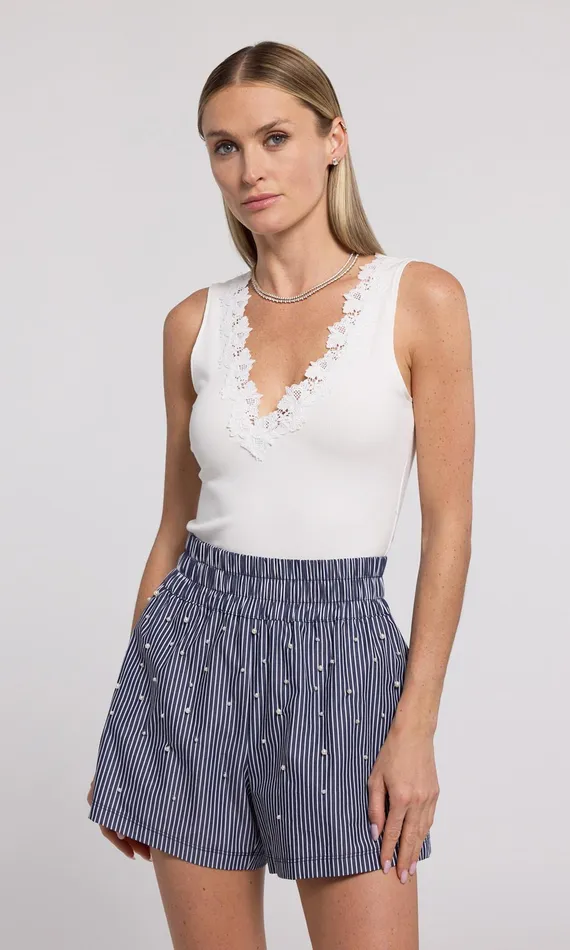 Generation Love Clothing Reida Lace Combo Rib Tank Top White Women Tops