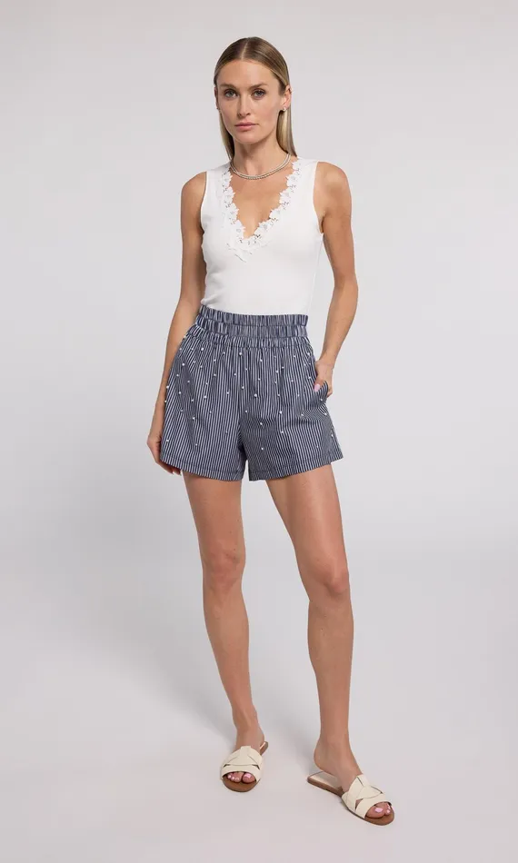Generation Love Clothing Reida Lace Combo Rib Tank Top White Women Tops