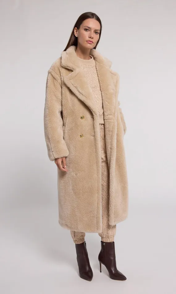 Generation Love Clothing Terry Faux Lamb Fur Coat Truffle Women Outerwear