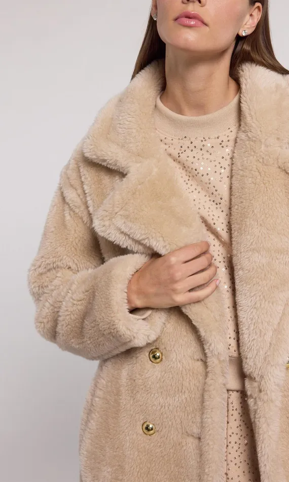 Generation Love Clothing Terry Faux Lamb Fur Coat Truffle Women Outerwear