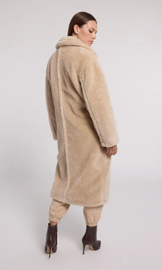 Generation Love Clothing Terry Faux Lamb Fur Coat Truffle Women Outerwear