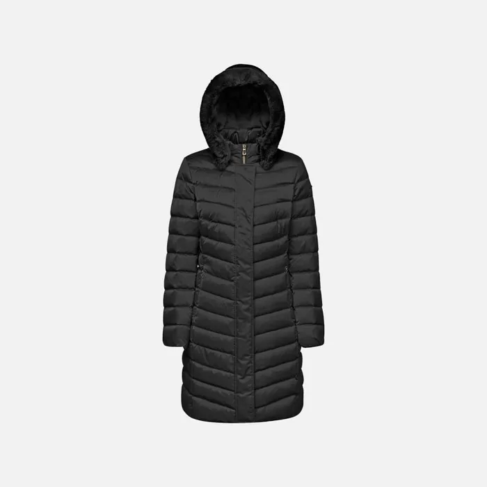 Geox Down Jackets BETTANIE WOMAN Black Fulllength Quilted Coat Black 8211 Woman