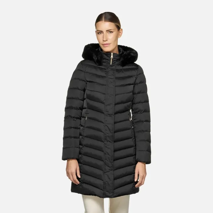 Geox Down Jackets BETTANIE WOMAN Black Fulllength Quilted Coat Black 8211 Woman