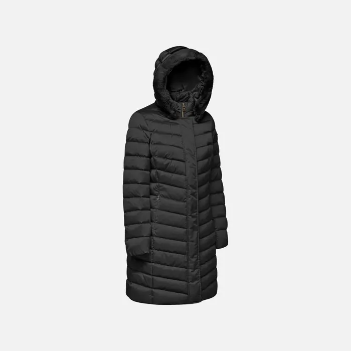 Geox Down Jackets BETTANIE WOMAN Black Fulllength Quilted Coat Black 8211 Woman