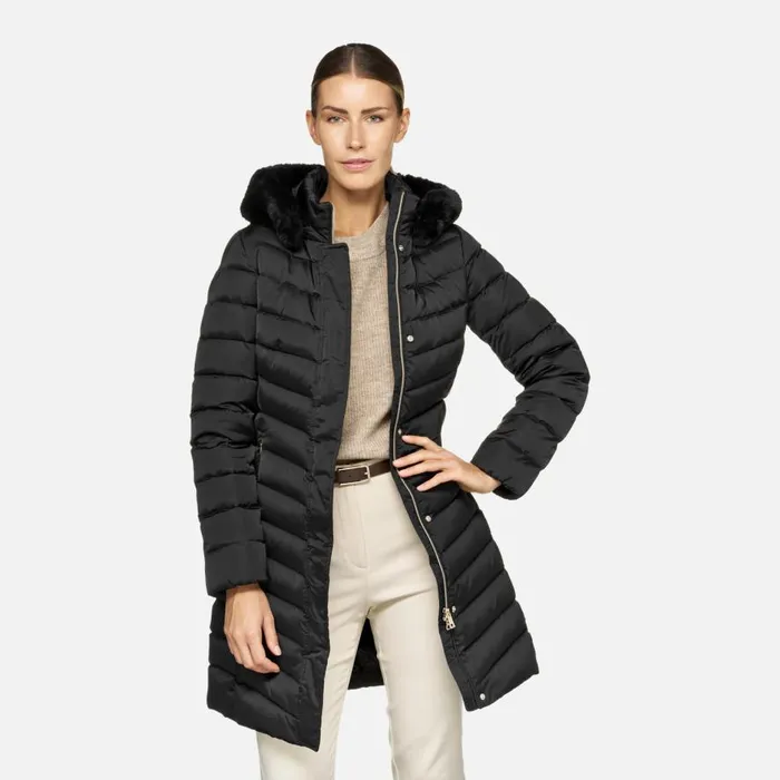 Geox Down Jackets BETTANIE WOMAN Black Fulllength Quilted Coat Black 8211 Woman