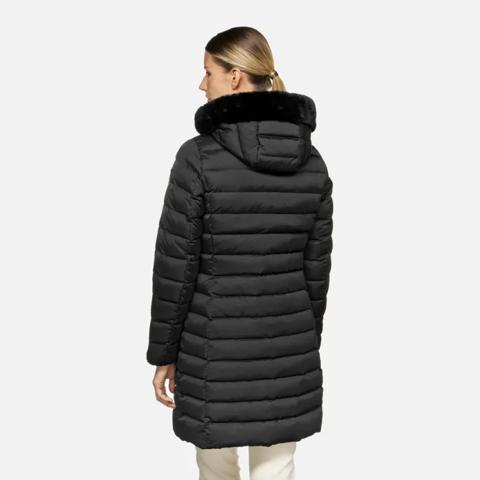 Geox Down Jackets BETTANIE WOMAN Black Fulllength Quilted Coat Black 8211 Woman