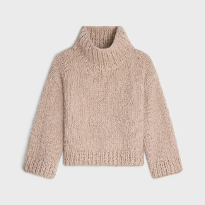 High Neck Sweater In Cashmere Wool Taupe Women CELINE KNITWEAR