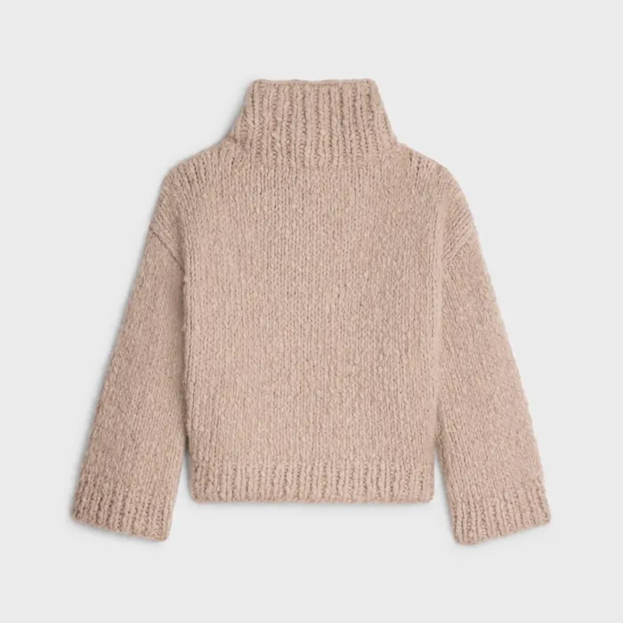 High Neck Sweater In Cashmere Wool Taupe Women CELINE KNITWEAR