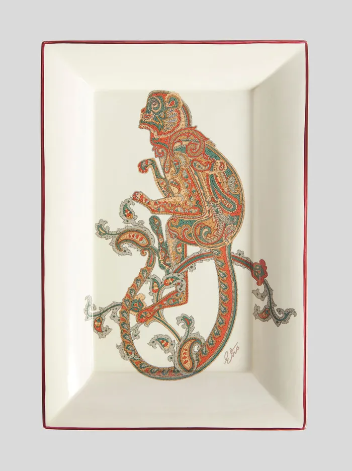 Home Rectangular Ceramic Tray With Monkey Etro Home Accessories