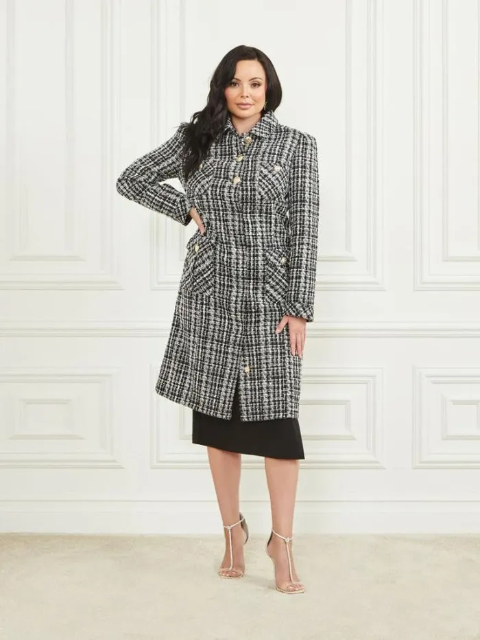 Jackets Women Marciano Megan Tweed Coat Check Black And White Jackets Women Marciano Megan Tweed Coat Check Black And White