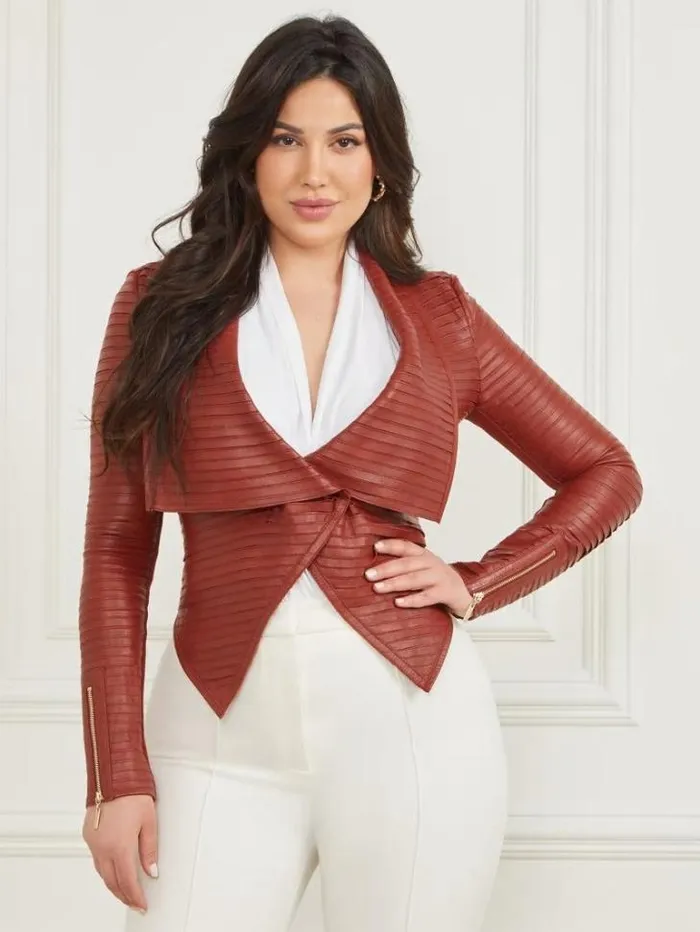 Jackets Women Marciano Shayna Drape Leather Jacket Dark Jam Red