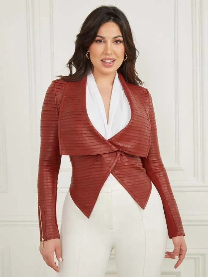 Jackets Women Marciano Shayna Drape Leather Jacket Dark Jam Red Jackets Women Marciano Shayna Drape Leather Jacket Dark Jam Red