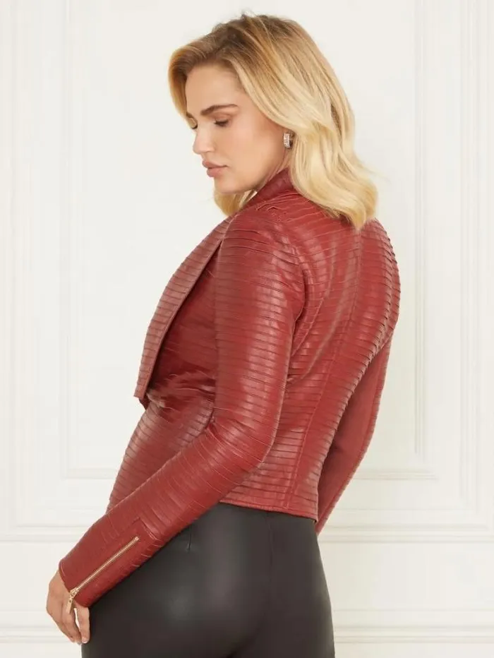 Jackets Women Marciano Shayna Drape Leather Jacket Dark Jam Red Jackets Women Marciano Shayna Drape Leather Jacket Dark Jam Red