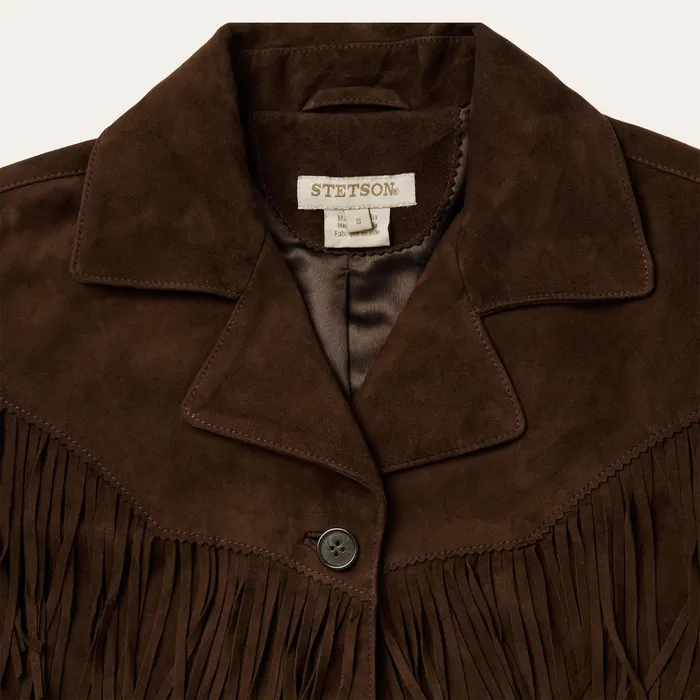 Jackets Women Stetson Fringe Suede Jacket Chocolate
