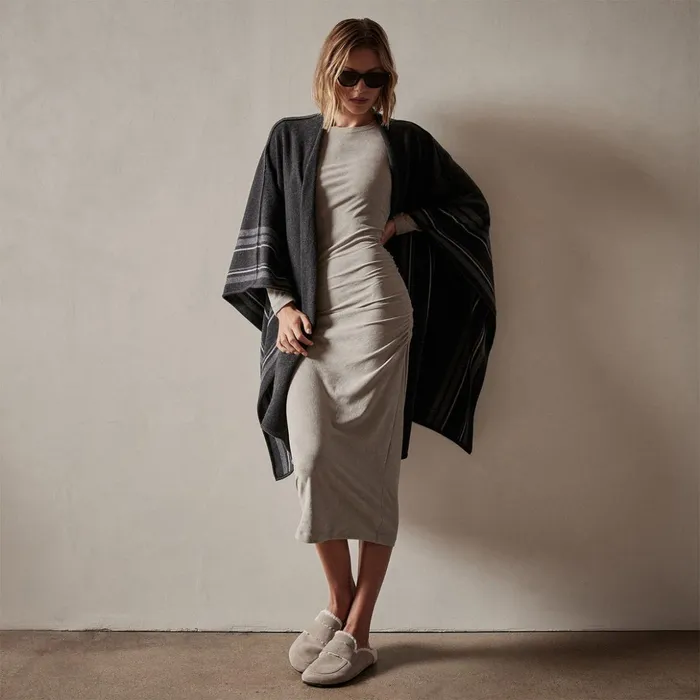 James Perse JacketsOuterwear Recycled Cashmere Multi Striped Poncho Coal 8211 Women James Perse JacketsOuterwear Recycled Cashmere Multi Striped Poncho Coal 8211 Women