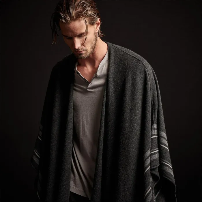 James Perse JacketsOuterwear Recycled Cashmere Multi Striped Poncho Coal 8211 Women